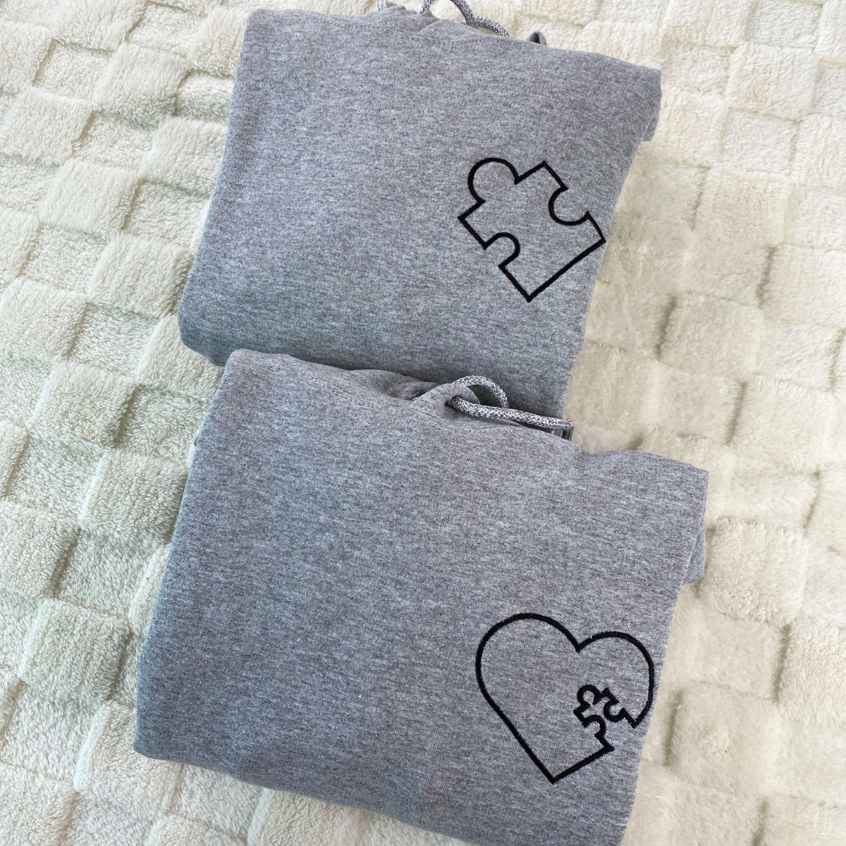 Custom Embroidered You Complete Me Heart Puzzle Matching Hoodies for Couples