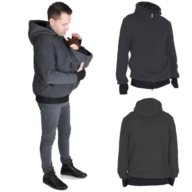 Daddy Men Baby Carrier Jacket Autumn Winter Maternity Clothes Kangaroo Warm Hoodies Outerwear Coat Father Carry Baby Sweatshirt