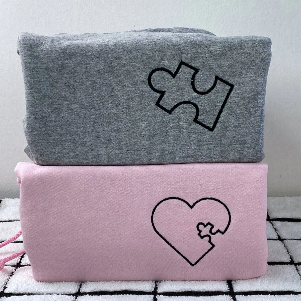 Custom Embroidered You Complete Me Heart Puzzle Matching Hoodies for Couples