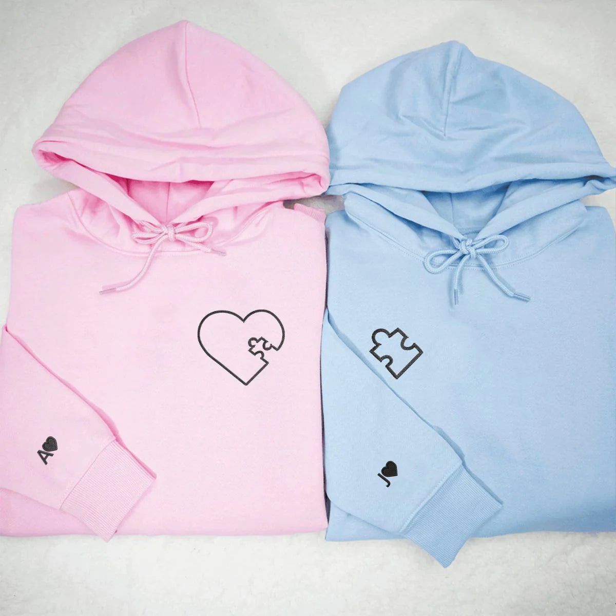 Custom Embroidered You Complete Me Heart Puzzle Matching Hoodies for Couples