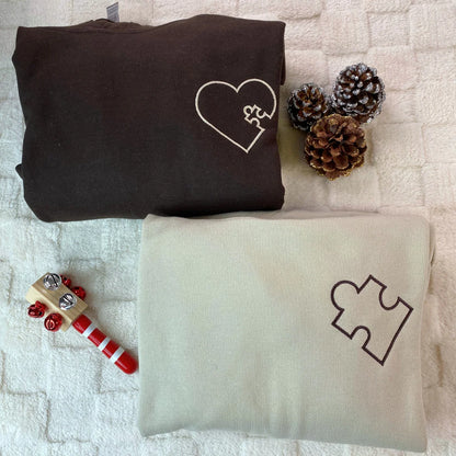 Custom Embroidered You Complete Me Heart Puzzle Matching Hoodies for Couples