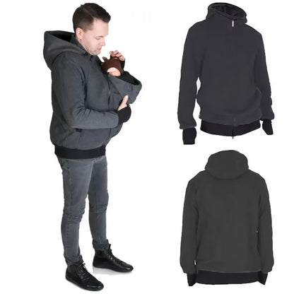 Daddy Men Baby Carrier Jacket Autumn Winter Maternity Clothes Kangaroo Warm Hoodies Outerwear Coat Father Carry Baby Sweatshirt
